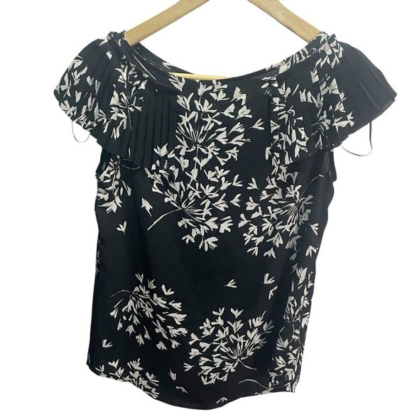 Banana Republic Black Floral Ruffle Sleeve Blouse XS Career Flowy - Picture 1 of 5